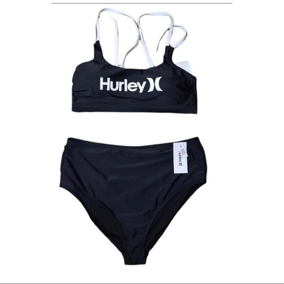 Hurley modest coverage black/white 2pc bikini sz 3x NWT - Picture 1 of 2